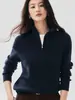 Suéter de Cachemira de Color Sólido para Mujer Invierno Nueva Llegada Solapa Media Cremallera Holgado Grueso Abrigo Suéter de Punto Casual