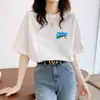 Nova coleção de verão: Camiseta feminina de algodão puro de manga curta, estilo coreano, corte solto, top versátil, gola redonda, perfeita para usar em camadas, moderna e estilosa