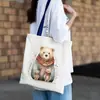 Estampado Animal Acuarela Mujeres Hombres Zorro de Dibujos Animados Informal Gran Capacidad Bolsa de Compras para Adolescentes Bolso Tote de Lona