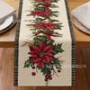 Camino de Mesa Navideño Nuevo Nórdico Flor Lino Raya Mantel de Año Nuevo Decoración Festiva Mesa de Centro Tapete de Mesa Mantel Transfronterizo