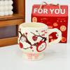 Taza de Cerámica para Pastel de Alto Valor Estético, Taza Linda de Dibujos Animados para Niñas, Juego de Tazas con Tapa para el Hogar, Taza de Café, Caja de Regalo