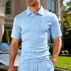 Camisa Polo Casual para Hombre de Manga Corta con Cuello de Solapa y Botones, Jacquard Sencillo y Holgado, Europea y Americana, Transfronteriza, Disponible para Primavera y Verano