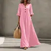 Vestido Largo Casual Delgado para Vacaciones con Cuello en V Abotonado y Mangas Abullonadas, Estilo Europeo y Americano Transfronterizo para Mujer 2026