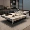 Mesa de Café Minimalista de Pizarra Estilo Italiano, Moderna Lujo Ligero Sala de Estar Uso Doméstico, Combinación Cuadrada para Apartamento Pequeño de Gama Alta