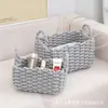 Cesta de armazenamento de cor sólida, feita à mão, cesta de armazenamento trançada com corda de algodão, organizador de mesa para cosméticos, armazenamento de entrada, organizador de lanches, cesta de armazenamento