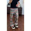 Calça Xadrez Arco-Íris Transfronteiriça Masculina Verão Novo Estilo Preguiçoso Solta de Perna Reta Calça Esportiva Casual Americana