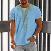 Camiseta de Manga Corta con Estampado 3D Estilo Étnico Retro Europeo y Americano 2025 Nueva Primavera y Verano para Hombre Cuello Redondo Ojo de Horus