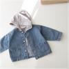 Casaco Jeans Feminino Primavera e Outono Novo Estilo Coreano Crianças de Porte Pequeno e Médio Estilo Ocidental Menina Falso Duas Peças Casual com Capuz