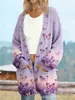 Nuevo cárdigan fino largo de comercio exterior transfronterizo con bolsillos, abrigo suéter de moda estampado para otoño e invierno, personalizado, casual para mujer