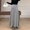 Falda midi plisada de punto de cintura alta para mujer, nuevo estilo otoño e invierno, ajustada, suave, falda recta de longitud media