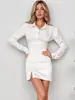Camisa Elegante de Manga Larga con Solapa Retro 2026 Otoño/Invierno Transfronteriza Europea y Americana Ceñida a la Cintura Ajustada Dobladillo Dividido Top Elegante