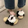 Lindas Pantuflas de Peluche de Conejo para Mujer, Otoño e Invierno, Suela Gruesa Antideslizante, para Exteriores, Slip-On, Pantuflas Cálidas de Algodón, Modelo Nuevo