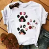 Blusas Femininas Transfronteiriças Patas de Animal Coração Dropshipping Letras Moda Retrô Camiseta Feminina Manga Curta