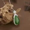 Colar de Prata Esterlina 925 com Ágata Verde Natural e Diamantes Completos Pingente de Gota d'Água Feminino para Namorada Joia de Luxo Leve de Alta Qualidade