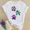 Camiseta branca estampada com padrão de personalidade de animal pequeno, gola redonda, manga curta, feminina, comércio exterior, transfronteiriço, wish/ebay Amazon