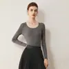 Suéter de Lã Fina 2026 Outono Novo Feminino Gola Redonda Baixa Slim Fit Camisa Base Pulôver Fino de Merino Suéter Quente