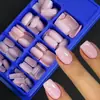 Popular Transfronterizo 100 Piezas de Caja de Uñas Cuadradas Cortas Rosas y Blancas Usables Color Puro Cuadrado Completo Pegatinas para Uñas DIY