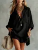 2026 Moda de Verano Nueva Europea y Americana Transfronteriza Conjunto de Shorts de Playa con Bolsillos y Camisa de Algodón y Lino para Mujer