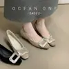 Sapatos de Salto Anabela Slip-On Quadrados com Fivela de Strass Estilo Francês, Novos Saltos Altos Quadrados de Veludo para Mulheres