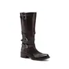 Botas altas vintage de cuero genuino estilo británico para comercio transfronterizo, punta redonda, tacón grueso, hebilla de cinturón, botas de montar negras para mujer en otoño e invierno