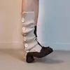 Botas de tacón grueso estilo ballet francés, modelo 2026 nuevo, con lazo y cremallera lateral, botas elásticas para mujer, adelgazantes y versátiles