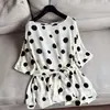 2026 Seda Nuevo Estilo Estampado de Lunares Franceses Blusa Holgada a la Cintura con Mangas Ranglán para Mujer Venta al por Mayor H07ET6203