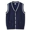 Chaleco de suéter para niños de tamaño mediano y grande con contraste de color y bolsillo falso, chaleco de punto para niños, cárdigan para uniforme escolar para niñas