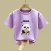 2236# Camiseta Panda Manga Curta Meninos e Meninas Moda Verão Marca 2025 Nova Algodão Solta Meia-manga Camiseta Top