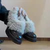 Tacones altos de plataforma impermeables, zapatos retro peludos, zapatillas de mujer de suela gruesa, botas de algodón cálidas con forro de felpa, zapatos pequeños de cuero
