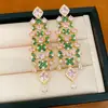 Pendientes de Borla con Forma de Flor de Zirconia y Diamante, Aguja de Plata Electrochapada en Oro Real de 18 Quilates, Pendientes de Estilo Palacio, Pendientes de Lujo Ligero y Gama Alta