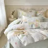 Juego de cuatro piezas de ropa de cama para dormitorio de tela cepillada ecológica 100% algodón con estampado de estilo pastoral, funda de edredón 100% algodón, juego de tres piezas de alta estética para dormitorio