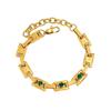 Conjunto de joias de colar e pulseira com corrente quadrada em relevo em forma de boca japonesa, aço inoxidável banhado a ouro 18K, retrô, transfronteiriço, feito à mão