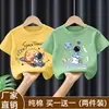 Camiseta de Verano para Niños de Algodón Puro de Manga Corta 2026 Nuevo de Verano Estampado de Dibujos Animados Niños Medianos y Grandes Estudiante Top Holgado