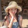 Chapéu de Palha Feminino Novo Estilo Trançado Renda Francesa Flor Pequena Feriado Aba Larga Chapéu de Proteção Solar Chapéu de Praia para Beira-Mar Chapéu de Sol