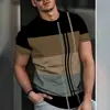 2026 Comercio Exterior Transfronterizo Camiseta de Verano para Hombre Estilo Europeo y Americano Bloques de Color Rayas Cuello Redondo con Colores Contrastantes Versátil Manga Corta Venta al por Mayor