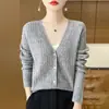 Cardigã de tricô grosso estilo francês, top estilo coreano com decote V emagrecedor, peça externa nicho de manga longa, suéter de casaco curto feminino