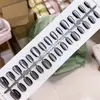 Uñas Postizas Combinadas Ojo de Gato Color Sólido Usables, Uñas de Manicura Color Sólido Blanqueadoras y de Alta Gama, Almendras Largas Removibles (30 piezas)