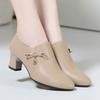 Zapatos de Boca Profunda de una Sola Capa para Mujer, Piel Suave, Tacón Medio, Zapatos de Piel para Otoño 2021, Primavera y Otoño, Zapatos Versátiles para Mujer con Falda, Zapatos de Tacón Alto para Mujer