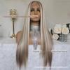 Peruca lace frontal mais recente da Amazon cabelo longo liso cor de cabelo degradê castanho peruca de fibra química de seda de alta temperatura touca para cabeça em estoque