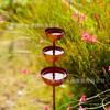 Decoração de Coleta de Chuva para Jardim Transfronteiriço, Recipiente Integrado de Água da Chuva para Exterior com Três Copos Enferrujados, Banho de Pássaros Retrô e Bonito