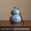 Pote de Chá em Forma de Cabaça com Padrão de Lótus Azul Céu da Fornalha Ru, Recipiente de Cerâmica para Armazenamento de Chá em Forma de Cabaça, Armazenamento de Chá à Prova de Ar e Umidade Estilo Chinês, Pote de Chá Vermelho