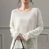 Suéter de Punto de Lino Tencel con Cuello Redondo, Ligeramente Transparente, Estilo Brisa Suave, Suéter Holgado, Top Delgado Protector Solar, Capa Base para Mujer