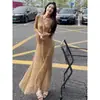 Vestido de Estilo Francés con Cuello en V, Corte Trompeta y Mangas Largas para Mujer en Otoño, Talla Grande para Chicas Gorditas, Estilo Festivo, Aspecto Adelgazante en la Cintura, Falda Larga