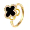 Anillo Giratorio de Trébol Negro de Cuatro Hojas de la Suerte para Mujer, Artículo Popular de Tiktok, Microincrustado, Moderno, Versátil, Lindo, Anillo Abierto Ajustable