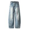 Nueva Marca de Moda 2025 Retro Americano Curvado Sables para Hombre y Mujer Jeans Lavados Pierna Recta Longitud al Suelo Pantalones Versátiles