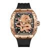 Reloj Marca Bugatti Moda Masculina Personalidad Reloj Dragón Temperamento Grabado Comercio Exterior Forma de Barril Reloj Mecánico Totalmente Automático