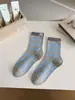 26 Calcetines Rayados Grises de Primavera y Verano para Mujer, Calcetines de Media Pantorrilla, Calcetines de Algodón Peinado para Mujer, Calcetines Lindos de Cachorro de Dibujos Animados Estilo Japonés de Moda