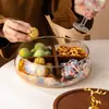 Prato de Frutas de Vidro para Armazenamento Estilo Europeu de Luxo Leve para Nozes e Sementes, Caixa de Armazenamento de Vidro de Borossilicato Alto de Madeira para Mesa de Centro da Sala de Estar