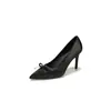 8000-3 Zapatos de Tacón Alto con Lazo de Satén para Mujer Puntiagudos de Aguja Zapatos Individuales Elegantes para Viaje de Negocios Banquete Mujer