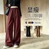 Pantalones de Chándal Casual de Pierna Ancha para Mujer, Primavera/Otoño, Cintura Alta con Cordón, Cintura Elástica, Adelgazantes, Largo hasta el Suelo, Color Sólido